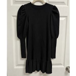 Y.A.S Black Puff Sleeve Ruffle Hem Knit Dress Size Small